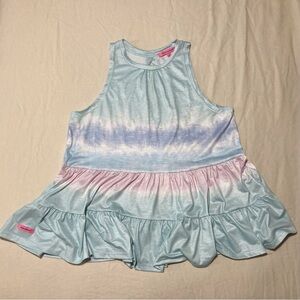 Simply Southern Blue and Pink Tie-Dye Tiered Sleeveless Blouse